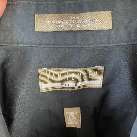 Van Heusen Black Fitted Poplin Dress Shirt Size 17.5 34/35 EUC - Picture 4 of 4
